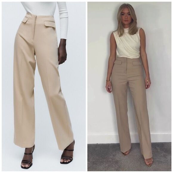 ZARA HIGH-WAISTED FLAP PANTS - Picture 1 of 6